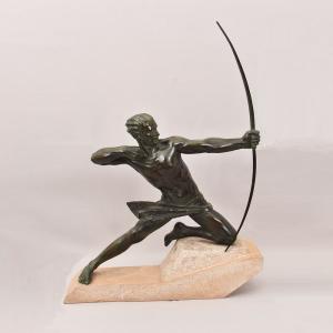 ANTICHE SCULTURE IN ANTIMONIO, MAX LE VERRIER, ARCIERE, ART DECO, SCULTORE FRANCESE. (STAN90)